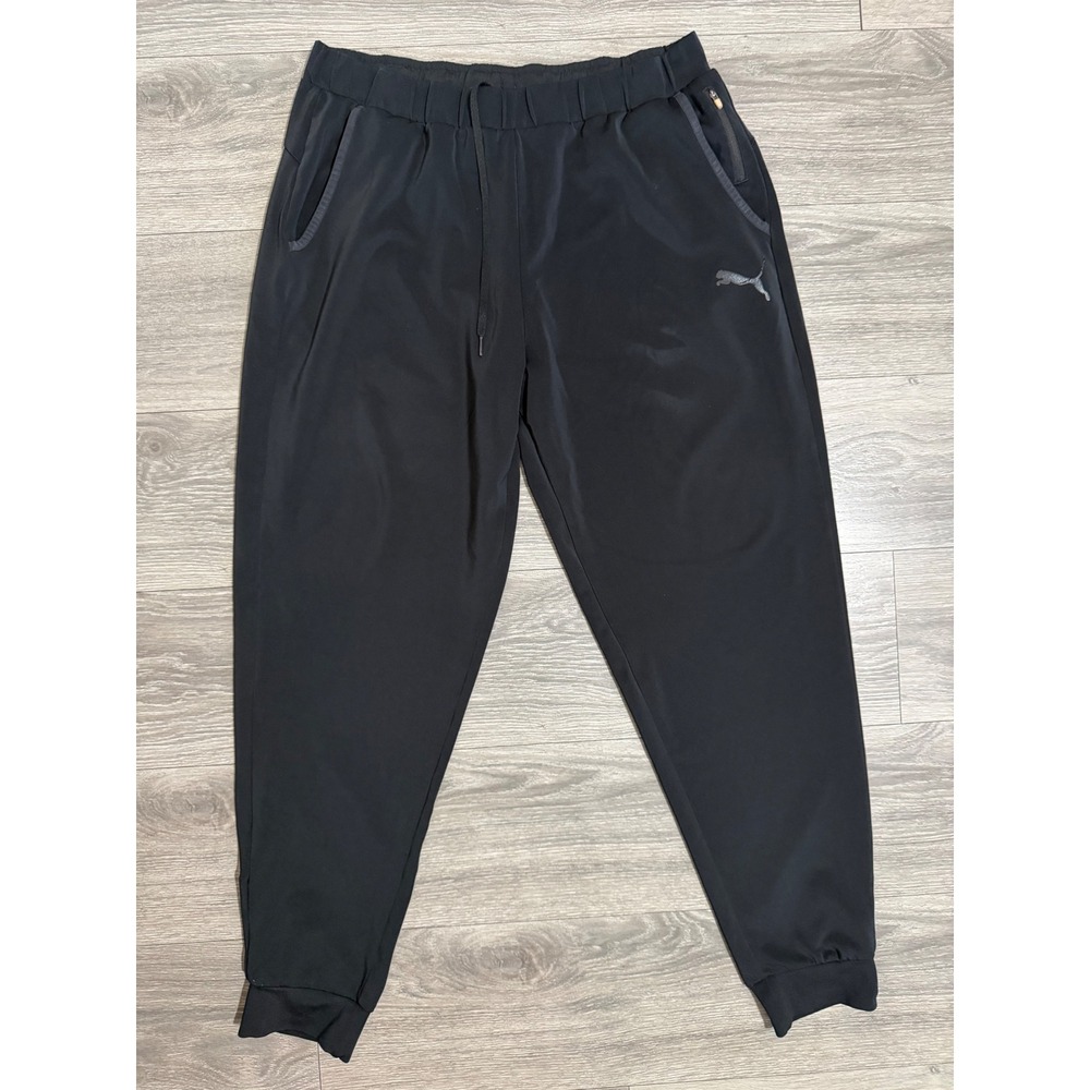 Puma Mens Black Athletic Joggers Elastic Waist Zip‎ Pocket Size Large Running
